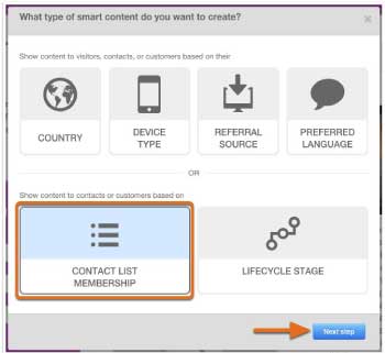 Hubspot contact list membership selection for smart content