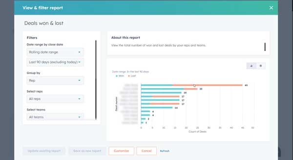 Filter dashboard settings